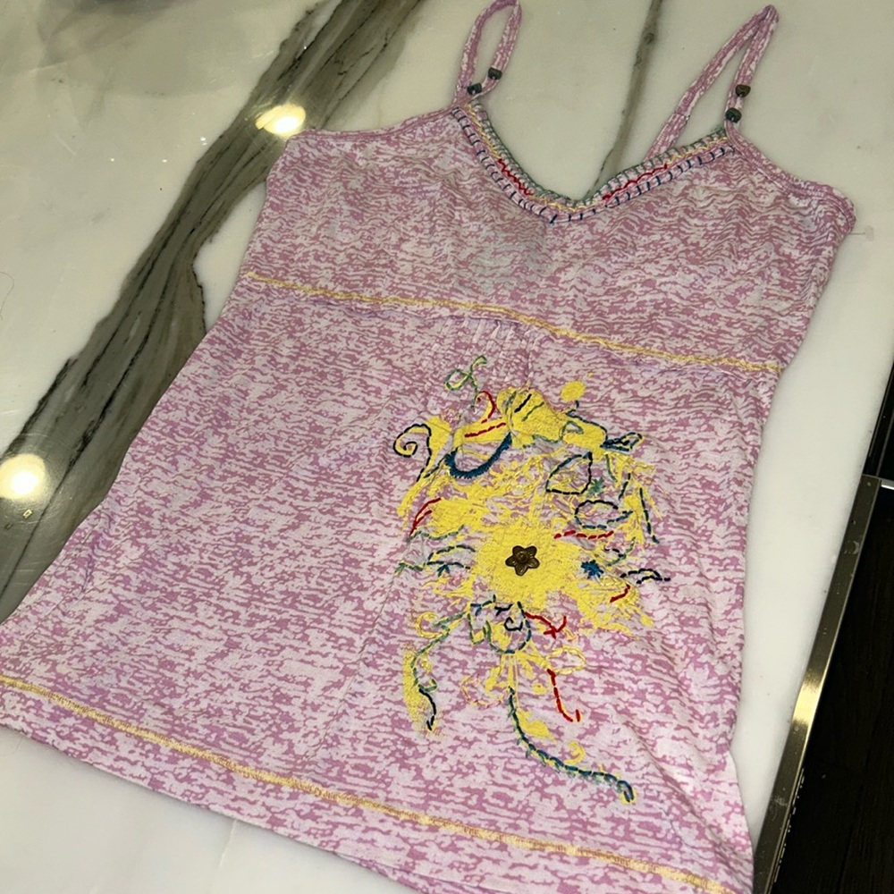 Hand Embroidered Pink Tank Top-M